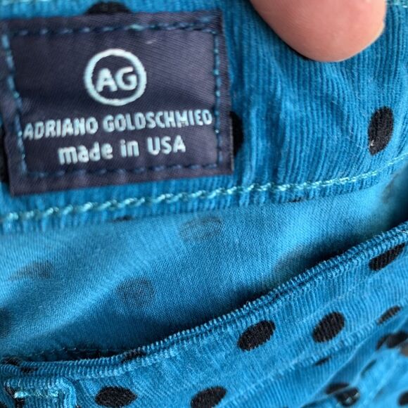 AG Adriano Goldschmied The Stevie Ankle Corduroy TealBlue Polka Dot Pant Size 26 - Picture 10 of 12